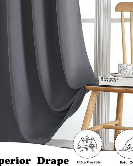 Simplebrand Grey Room Darkening Curtains for Bedroom Living Room 108 Inches Long 2 Panels Set, Thermal Insulated Curtains & Drapes, Solid Grommet Noise Reducing Window Treatment, W50 x L108 Inch