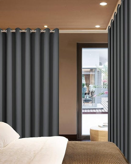 Yakamok Extra Wide Blackout Curtain for Sliding Glass Door, Grommet Thermal Insulated Room Divider Curtain 100W x 84L inch, Room Darkening Patio Curtain,8.3ft Wide x 7ft Tall, 1 Panel,Dark Grey