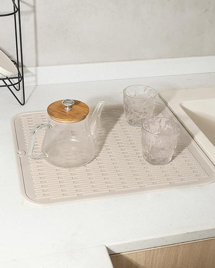 Silicone Dish Drying Mat for Multiple Usage,Easy clean,Eco-friendly,Heat-resistant Silicone Mat for Kitchen Counter or Sink,Refrigerator or Drawer Liner Tapioca XL 18 inches x 16 inches