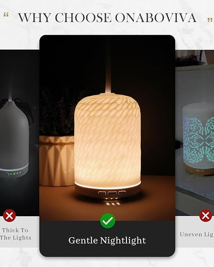 Essential Oil Diffuser – 2.4MHz Ultrasonic Aromatherapy Diffuser, Health Night Light, Timer & Auto Shut-Off, BPA-Free, 120ml Ceramic Oil Diffuser for Home, Office, or Spa, Yoga