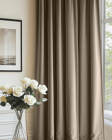 Lazzzy Velvet Blackout Curtains Thermal Insulated Room Window Drapes Super Soft Luxury Curtains for Living Room Bedroom Rod Pocket 2 Panels, Light Taupe, 52" W x 96" L