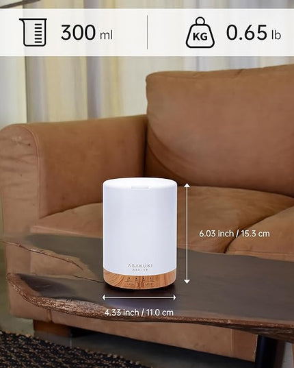 ASAKUKI 300ML Essential Oil Diffuser, Quiet 5-in-1 Premium Humidifier, Home Fragrance Aroma Diffuser with 7 LED Color Changing Light and Auto-Off Switch -Light Brown