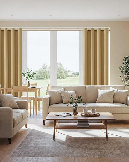 ChrisDowa 100% Blackout Mustard Yellow Solid Curtains 45 Inches Long 2 Panels for Bedroom Living Room,Farmhouse Room Darkening Thermal Insulated Soundproof Grommet Top Window Treatment Drapes,52x45