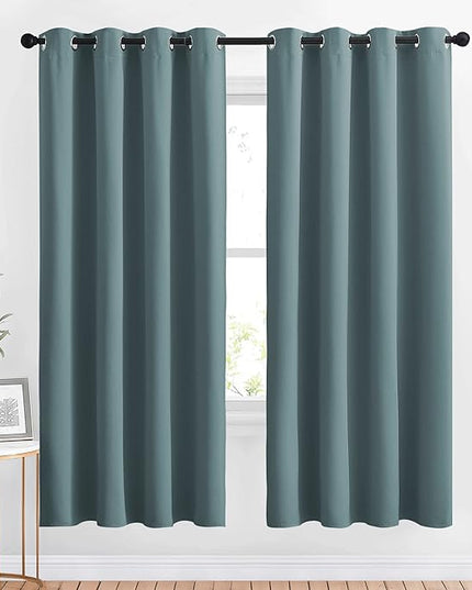 NICETOWN Blackout Curtains Panels for Bedroom - Thermal Insulated Solid Ring Top Blackout Window Curtain Panels for Flat/Apartment, Greyish Blue, 2 Panels, 52 x 72 Inch