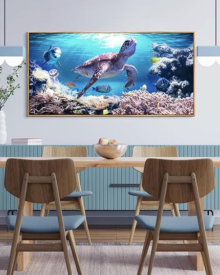 Wapluam Framed Canvas Wall Art - Large Decor for Living Room, Office, Bedroom - Sea Turtles, Blue Ocean - 30" x 60"