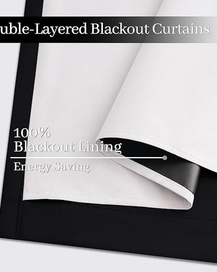 Yakamok 100% Blackout Curtains Black Room Darkening Thermal Insulated Window Curtain with 2 Thick Layers-Set of 2 Panels Grommet Top Drapes for Bedroom Living Room 52 Inches by 63 Inches Length
