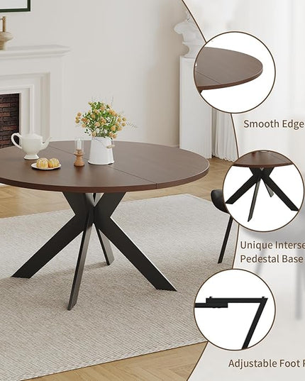 Walnut Round Dining Table Set for 4, Mid-Century Modern Kitchen Table and Chairs, Small Space Dining Room Furniture for Apartment, Breakfast Nook or Studio (Walnut Wood-Dining Table Only)