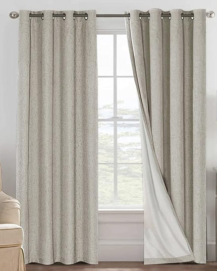 H.VERSAILTEX Linen Blackout Curtains 108 Inches Long 100% Blackout Thermal Insulated Textured Linen Look Curtain Draperies Anti-Rust Grommet, Energy Saving with White Liner, 2 Panels, Stone