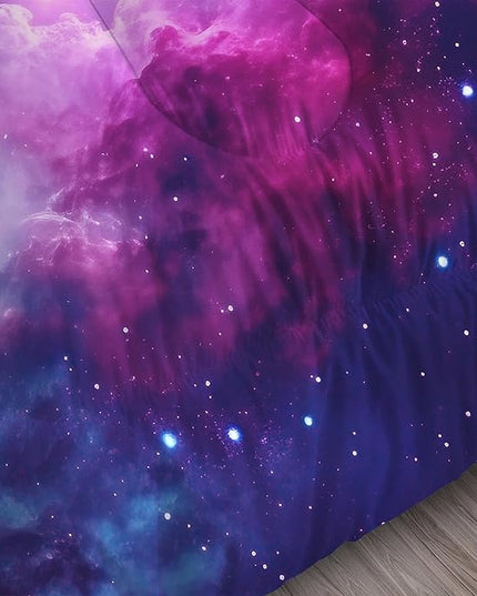 Purple Galaxy Comforter Set King: Space Bedding Set for Girls Boys Teens Women Quilt Moon Starry Sky Colorful Glitter Nebula Bedroom Decor, 1 Comforter 2 Pillowcases
