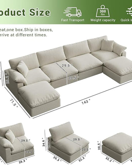 Modular Sectional Sofa,Extra Comfty Deep-Seat-Filled Couch,6 Seat U Shape Sofas with Movable Ottoman, Modern Couches for Living Room, Apartment, Office,Small Space
