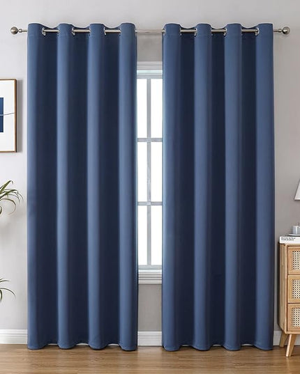 ChrisDowa Blackout Curtains 90 Inches Long 2 Panels Set for Living Room, Grommet Thermal Insulated Room Darkening Curtains for Bedroom (Stone Blue, 52 x 90 Inch)