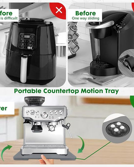 Appliance Slider 360° Rolling Tray for Coffee Maker- Bamboo Coffee Pot Slider Tray for Countertop Rotation Sliding Tray with Wheels, Appliances Mat Easily from Under the Cabinet, Gray (15.7"×13")
