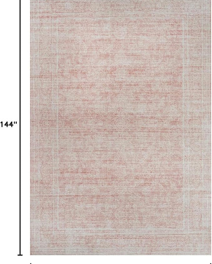 Washable Oriental Area Rug - 9x12 Rugs for Living Room Soft Carpet for Bedroom Waterproof Floral Distressed Indoor Stain Resistant Non-Shedding Floor Carpets (Pink, 9x12)