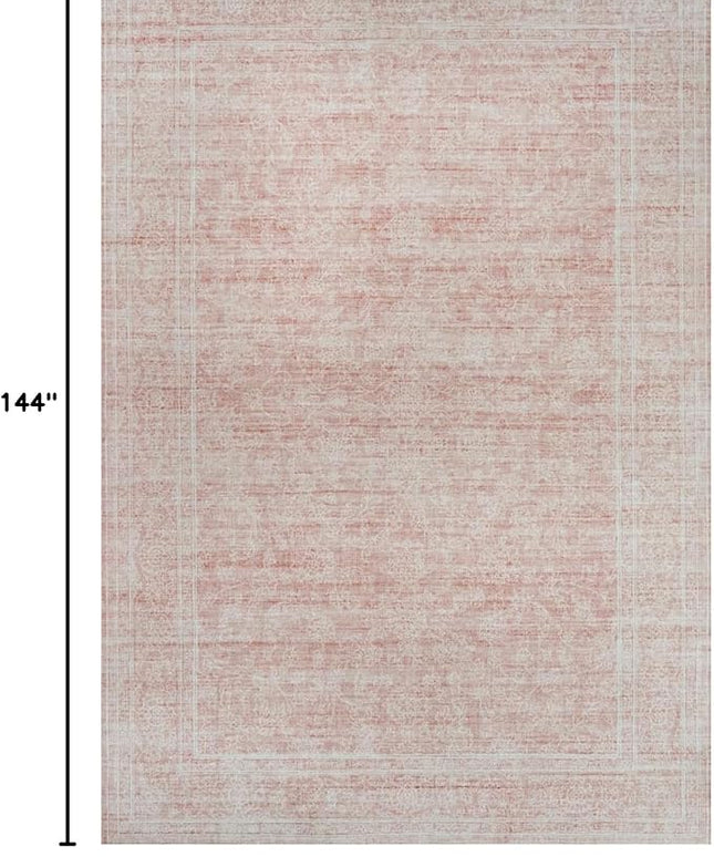 Washable Oriental Area Rug - 9x12 Rugs for Living Room Soft Carpet for Bedroom Waterproof Floral Distressed Indoor Stain Resistant Non-Shedding Floor Carpets (Pink, 9x12)