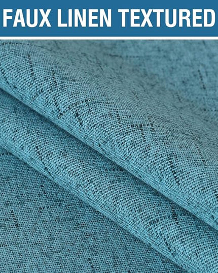 H.VERSAILTEX 100% Blackout Curtains for Bedroom 63 Inches Long Grommet Linen Face Full Light Blocking Curtain Drapes for Living Room Thermal Insulated Linen Look Curtains 2 Panels Set, Teal Blue