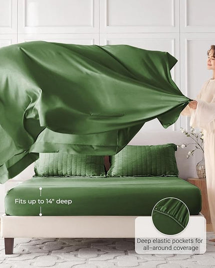 MUXHOMO 7 Pieces California King Comforter Set, Seersucker Bed in a Bag Cal King Size, All Season Luxury Bedding Set with Comforter, Flat Sheet, Fitted Sheet, Pillowcases & Shams, Dark Green