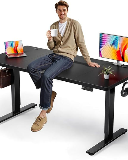 SIAGO Electric Standing Desk Adjustable - 63x30 Inch Sit Stand Desk with 1 Inch Thick Tabletop, Double Beam Frame, 3 Memory Height Adjustment, Cable Management for Home Office