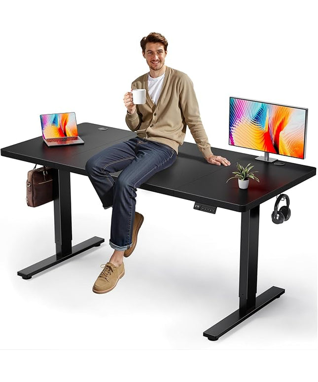 SIAGO Electric Standing Desk Adjustable - 63x30 Inch Sit Stand Desk with 1 Inch Thick Tabletop, Double Beam Frame, 3 Memory Height Adjustment, Cable Management for Home Office