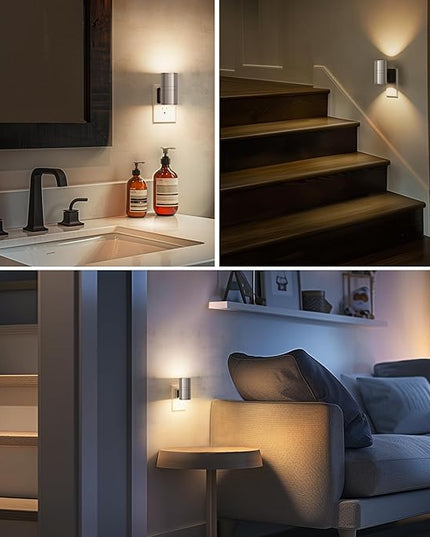 L LOHAS LED Night Light, Dimmable Night Lights Plug into Wall, Metal-Shade Nightlight for Adults, Automatic Nightlights, Light Sensor,Soft White 3000K, Nightlight Plug in for Hallway Bedroom [2 Pack]