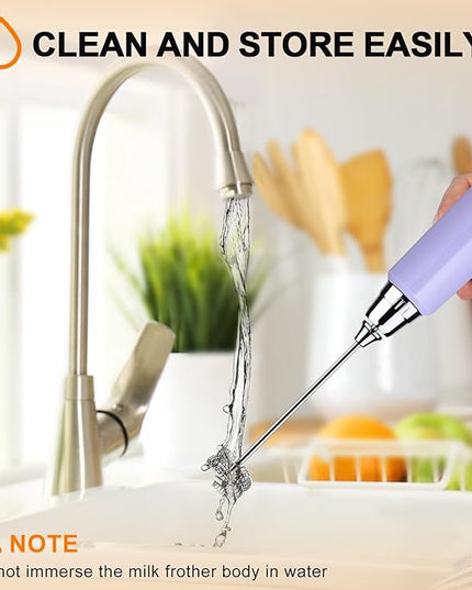 YUSWKO Light Purple Rechargeable Milk Frother for Coffee with Stand, Handheld Drink Mixer with 3 Heads 3 Speeds Electric Stirrers for Latte, Cappuccino, Hot Chocolate, Egg