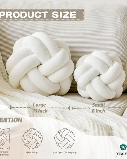Knot Pillow Ball, Soft Home Decorative Throw Pillows Cushion, Round Changeability Knotted Pillows, Modern Home Handmade Cushions for Bedroom, Sofa, Couch (8 Inch, White)
