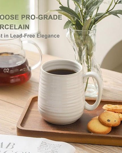 HASENSE Coffee Mugs Set of 6, Ceramic Coffee Cups with Handle for Home Office, 12 Ounce Tea Cup for Coffee, Latte, Hot Cocoa, Dishwasher and Microwave Safe, Clay-Infused White