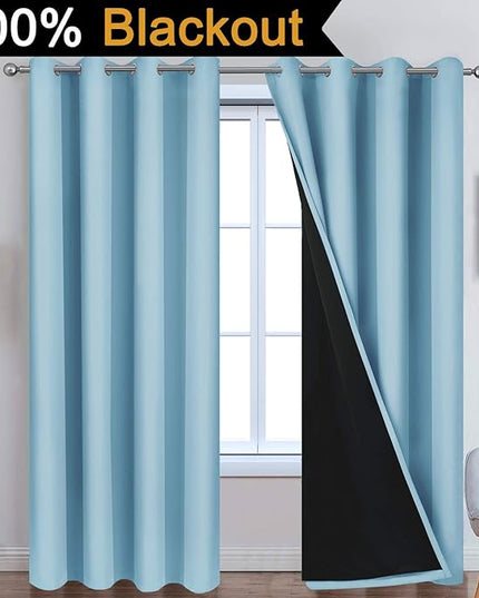 Yakamok Full Blackout Curtains 84 Inches Long,Blackout Curtain Panels for Bedroom, 2 Thick Layers Grommet Top Thermal Insulated Drapes with Black Liner for Living Room(Sky Blue, Set of 2)