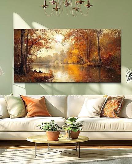 FUHAIHUA Canvas Wall Art For Living Room Large Wall Decor For Office Modern Bedroom Decorations Saffron Yellow Tree Landscape Pictures Forest Paintings Artwork Ready To Hang Home Decor 30"x60"