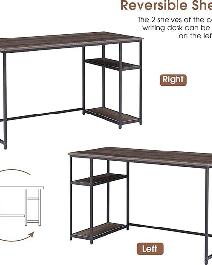 ivinta Computer Desk, Home Office Desk with Storage Shelves and Metal Frame for Living Room, Bedroom, Office, Whale (Brown, 55")
