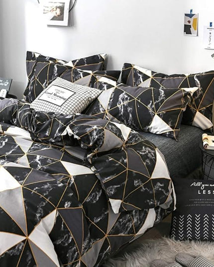 CLOTHKNOW Black White California King Comforter Sets Marble Triangle Bedding Comforter Sets Geometric Comforter Soft Comforters with 2 x Pillow Cases