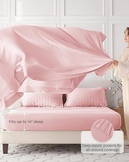 MUXHOMO 7 Pieces King Comforter Set, Seersucker Bed in a Bag King Size, All Season Luxury Bedding Set with Comforter, Flat Sheet, Fitted Sheet, Pillowcases & Shams, Pink