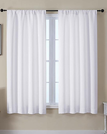 Gwine Light Filtering Curtains for Living Room 63 Inch Long, Thermal Insulated Window Treatment Black Out Curtains for Bedroom Decor with Rod Pocket, Each 40" Wx63 L, Pura White, 2PCS
