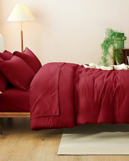 CozyLux Full Size Comforter Set Dark Red, 7 Pieces Bed in a Bag Full Comforter Set with Sheets, Bedding Set with Down Alternative Comforter, Fitted Sheets, Flat Sheets, Pillow Shams and Pillowcases