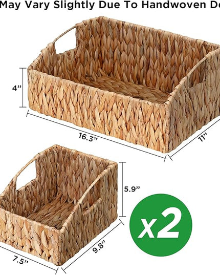 Ollieroo Natural Water Hyacinth Storage Baskets, Handwoven Wicker Storage Bins with Built-in Handles, Storage Container Baskets for Shelves, Bedroom, Bathroom, Laundry Room or Kitchen(Set of 3)