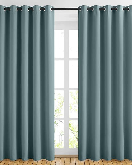 NICETOWN Blackout Greyish Blue Curtains for Sliding Glass Door 2 Panels - Thermal Insulated Grommet Room Darkening Window Drapes Sound Reducing Room Dividers for Living Room (2 Panels, W66 x L84)