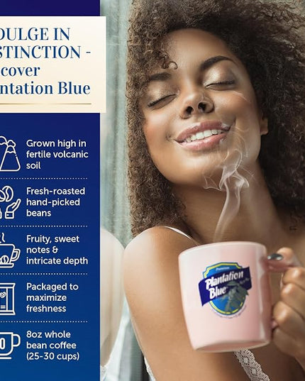 Plantation Blue 100% Blue Mountain Coffee Medium Roast Whole Beans from Jamaica (8oz)