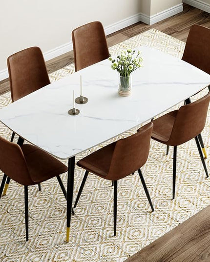 Dining Room Table Set for 6, Dining Table Set for 6 with Chairs, Sintered Stone Dining Set for 6, Easy to Assemble