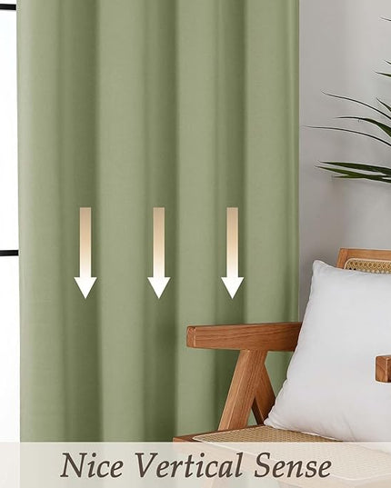 Gwine Sage Green Blackout Curtains for Bedroom 54 Inches Long, Thermal Insulated Room Darkening Curtains for Living Room Each 40" Wx54 L, 2 Panels