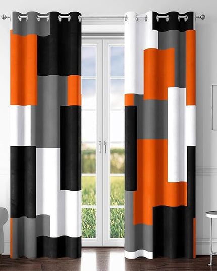Orange 100% Blackout Curtains for Bedroom 108 inch Extra Long 2 Panels Set Black White Grey Modern Abstract Geometric Black Out Curtains Room Darkening Window Drapes for Living Room, 52Wx108L