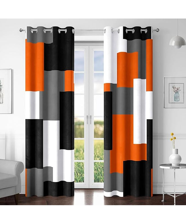 Orange 100% Blackout Curtains for Bedroom 108 inch Extra Long 2 Panels Set Black White Grey Modern Abstract Geometric Black Out Curtains Room Darkening Window Drapes for Living Room, 52Wx108L