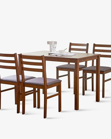 Livinia Seattle 5-Piece Wooden Dining Table Set for 4, Modern Farmhouse Kitchen Dining Room Set with Solid Wood Ladder Back Chairs for Small Space (Antique)