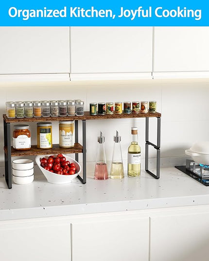 Golener Countertop Organizer Corner Shelf, 2-Tier Adjustable Stackable Corner Shelves for Kitchen, Spice Rack, Coffee Area, Over Sink, Bathroom, Dresser Table, Corner Counter Shelf Stand, Rustic Brown