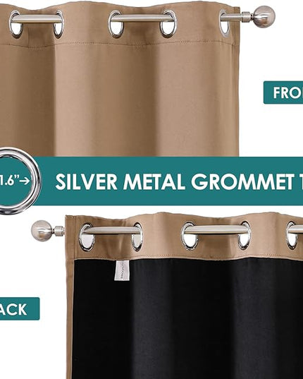 ChrisDowa 100% Blackout Curtains 102 inch Long for Bedroom with Black Liner, 2 Thick Layers Total Blackout Thermal Insulated Grommet Window Curtains 2 Panels Set (Cappuccino, 52 x 102 Inch)