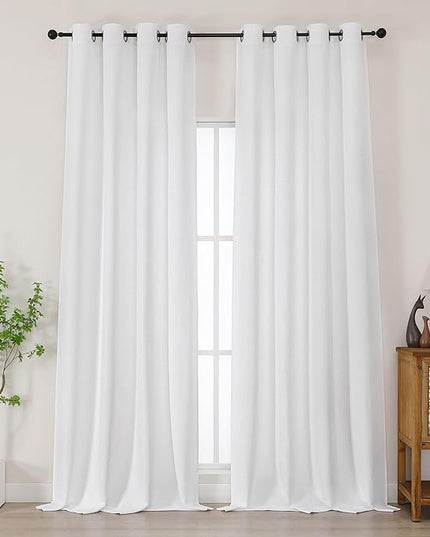 Chyhomenyc White Extra Long Curtains 120 Inch Length, Light Filtering Faux Linen Textured Soft Airy Living Room Curtains, Elegant Farmhouse Grommet Window Drapes, Each 50Wx120L, 10FT, 2PCS