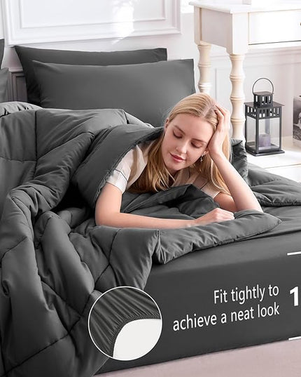 CozyLux Twin XL Comforter Set Dark Grey, 5 Pieces Twin Extra Long Bed in a Bag for College Dorm, All Season Bedding Set with Stitch Quilted Comforter, Flat Sheet, Fitted Sheet, Pillowcases