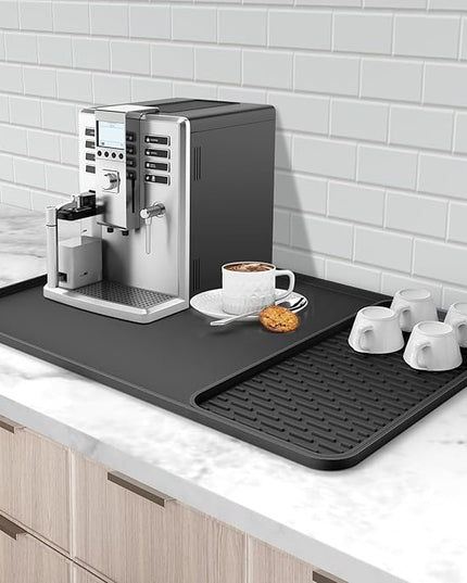 Silicone Coffee Mat, 24''x16'' Bar Mat with Detachable Dish Drying Mat - Fits Under Coffee Maker & Dish Rack