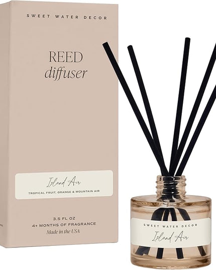 Sweet Water Decor Island Air Reed Diffuser – Room Decor Aesthetic with Long-Lasting Premium Fragrance of Tropical Fruits, Sugared Oranges, Lemons, Limes for 4 Months – Ideal for Home Decor