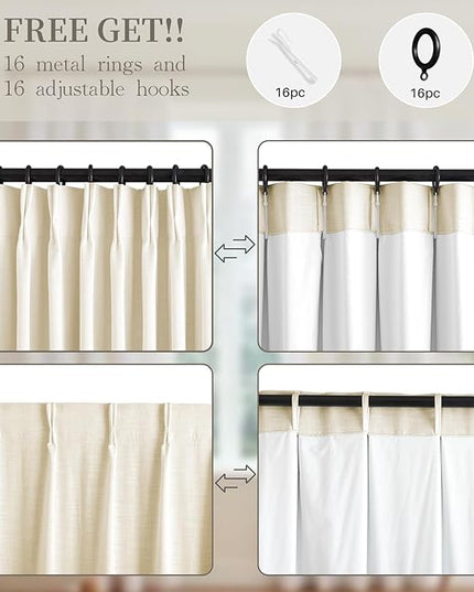 YZ HOME Pinch Pleated 100% Blackout Curtains 90 Inches Long Linen Room Darkening Curtains for Living Dining Room Bedroom Thermal Insulated Pinch Pleat Double Layer Drapes with Hooks, Cream Beige