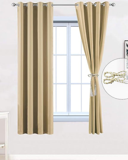 Yakamok Beige Blackout Curtains, Room Darkening Thermal Insulated Drapes for Bedroom, 52W x 63L -Inch - Set of 2