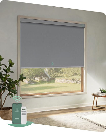 Yoolax Motorized Blinds with Remote, Blackout Remote Shades for Windows, Automatic Roller Shades Cordless Electric Blinds for Bedroom Living Room Office, Custom Size (Vinyl Light Gray)